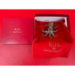 Vintage Kenneth Jay Lane Figure Amber, Clear, Rhinestone Embedded Octopus Brooch